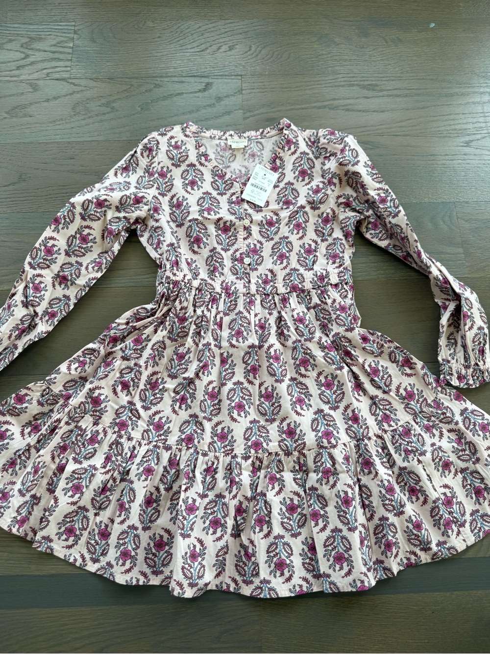 Crewcuts Pink Floral Tiered Long-Sleeve Dress